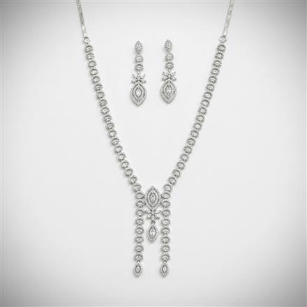 American Diamond Classic Necklace Set With 2 Tone Rhodium Plating