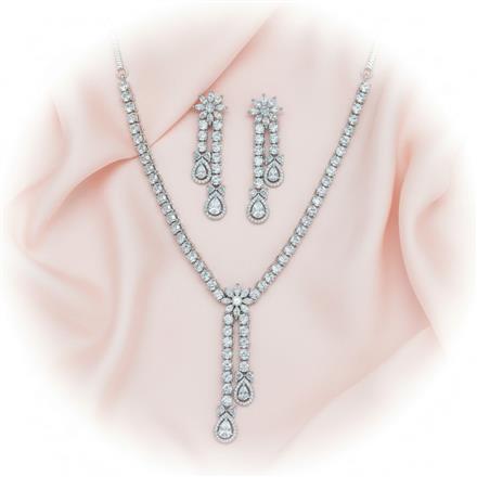 American Diamond Classic Necklace Set With 2 Tone Rhodium Plating