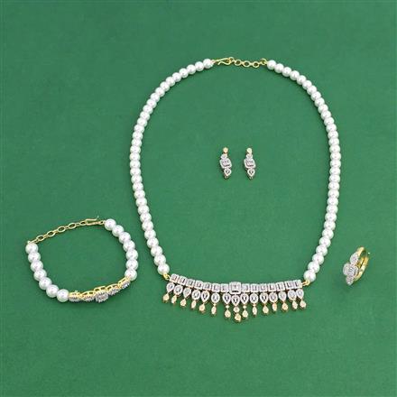 American Diamond Moti Pendant Set With 2 Tone Rhodium Plating