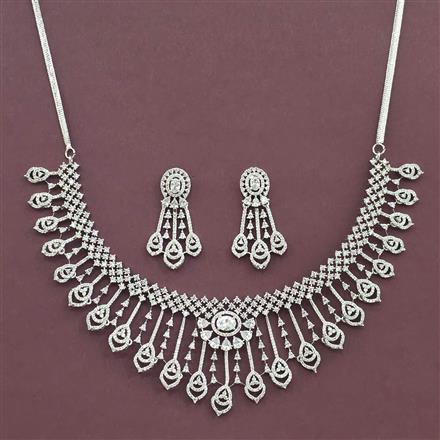 Cz Classic Necklace Set With 2 Tone Rhodium Plating