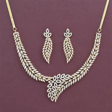 Cz Classic Necklace Set With Mehndi 2 Tone Rhodium Plating