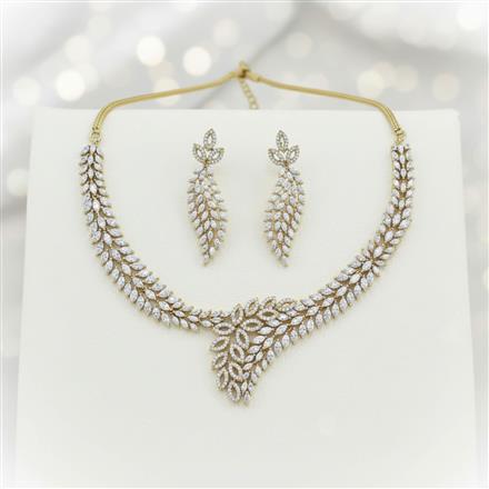 Cz Classic Necklace Set With Mehndi 2 Tone Rhodium Plating