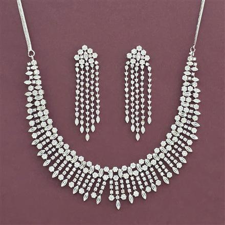 Cz Classic Necklace Set With Mehndi 2 Tone Rhodium Plating