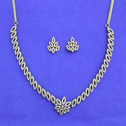 American Diamond Classic Necklace Set With 2 Tone Rhodium Mehndi Plating
