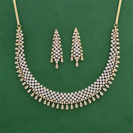 American Diamond Classic Necklace Set With 2 Tone Rhodium Mehndi Plating