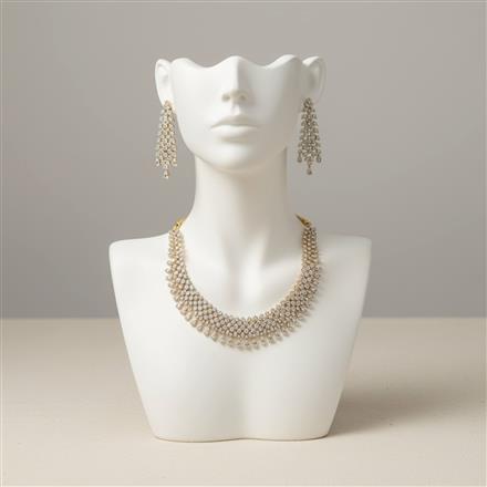 American Diamond Classic Necklace Set With 2 Tone Rhodium Mehndi Plating