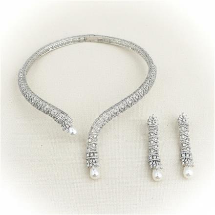 American Diamond Classic Necklace Set With 2 Tone Rhodium Plating