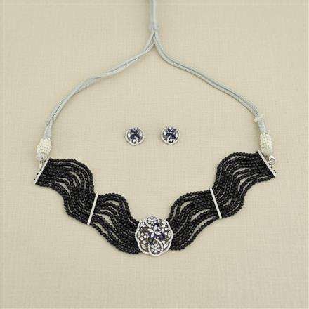 Cz Choker Necklace Set With Rhodium Plating