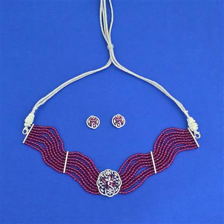 Cz Choker Necklace Set With Rhodium Plating