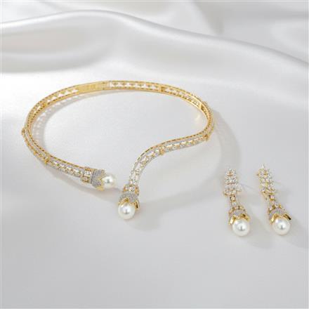 American Diamond Classic Necklace Set With 2 Tone Rhodium Plating