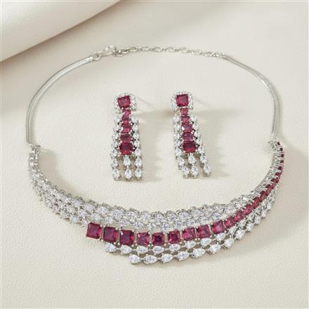 American Diamond Classic Necklace Set With Rhodium Plating