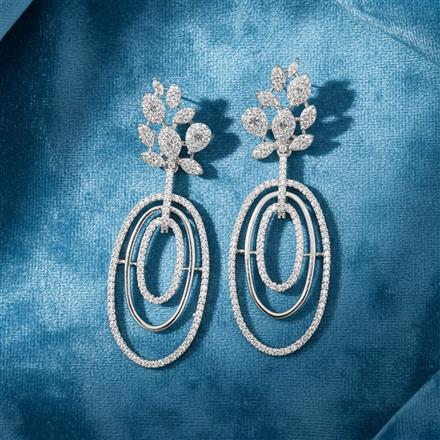 American Diamond Classic Earring With 2 Tone Rhodium Mehndi Plating