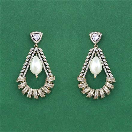 American Diamond Classic Earring With 2 Tone Rhodium Mehndi Plating