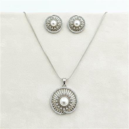 American Diamond Classic Pendant Set With Rhodium Plating