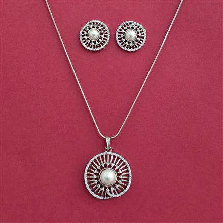 American Diamond Classic Pendant Set With Rhodium Plating