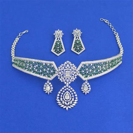 American Diamond Choker Necklace Set With Rhodium Plating