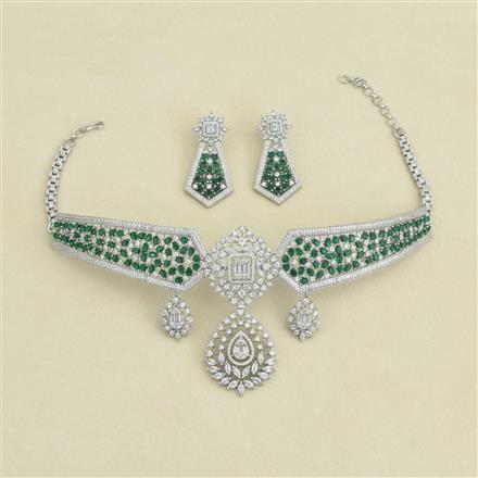 American Diamond Choker Necklace Set With Rhodium Plating