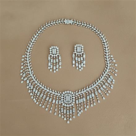 American Diamond Classic Necklace Set With 2 Tone Rhodium Mehndi Plating