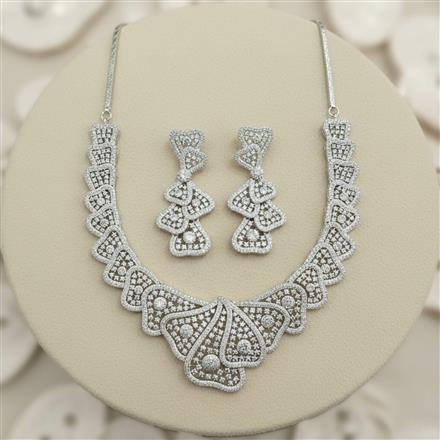 American Diamond Classic Necklace Set With 2 Tone Rhodium Plating