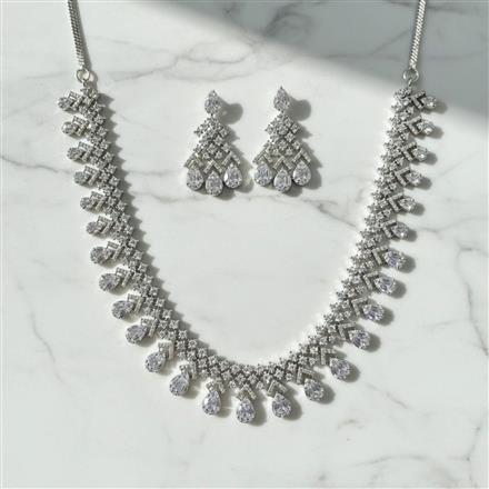 American Diamond Classic Necklace Set With 2 Tone Rhodium Plating