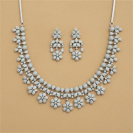 American Diamond Classic Necklace Set With 2 Tone Rhodium Plating