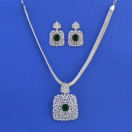 American Diamond Classic Pendant Set With Rhodium Plating