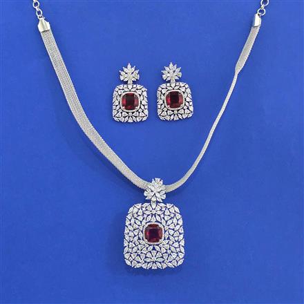 American Diamond Classic Pendant Set With Rhodium Plating