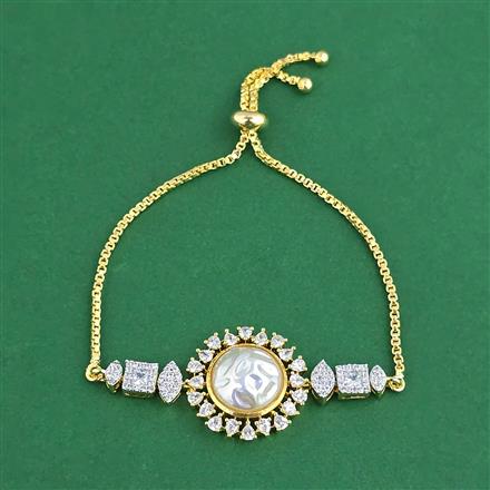 Cz Adjustable Bracelet With Mehndi 2 Tone Rhodium Plating