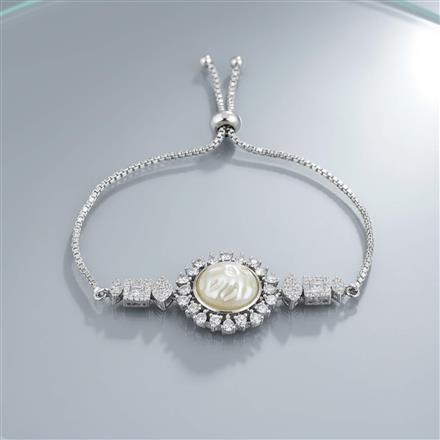 Cz Adjustable Bracelet With Mehndi 2 Tone Rhodium Plating