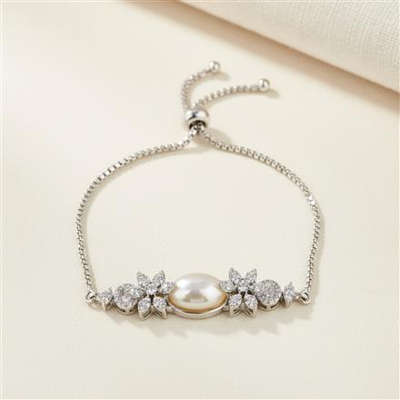 Cz Adjustable Bracelet With Mehndi 2 Tone Rhodium Plating