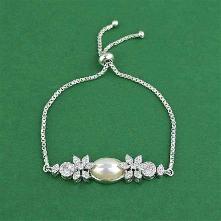 Cz Adjustable Bracelet With Mehndi 2 Tone Rhodium Plating