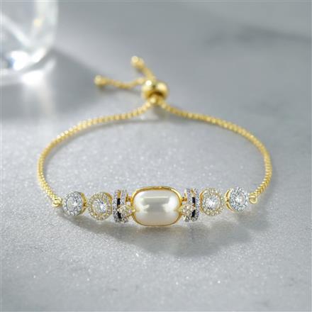 Cz Adjustable Bracelet With Mehndi 2 Tone Rhodium Plating