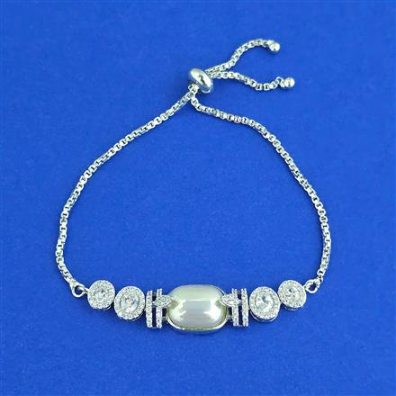 Cz Adjustable Bracelet With Mehndi 2 Tone Rhodium Plating