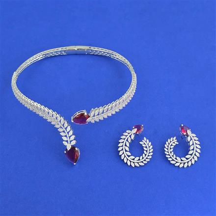 Cz Classic Necklace Set With Rhodium Plating