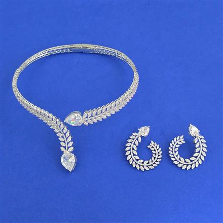 Cz Classic Necklace Set With Rhodium Plating