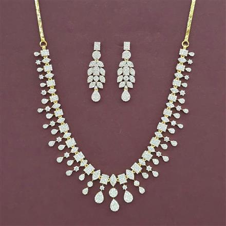 Cz Classic Necklace Set With Carat 2 Tone Rhodium Plating