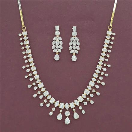 Cz Classic Necklace Set With Carat 2 Tone Rhodium Plating