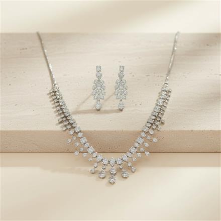 Cz Classic Necklace Set With Carat 2 Tone Rhodium Plating