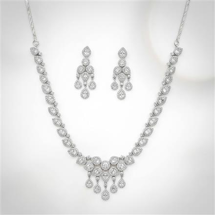 Cz Classic Necklace Set With 2 Tone Rhodium Plating