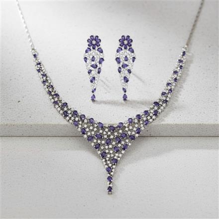 Cz Classic Necklace Set With Rhodium Plating