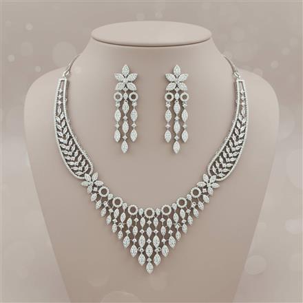 Cz Classic Necklace Set With Mehndi 2 Tone Rhodium Plating