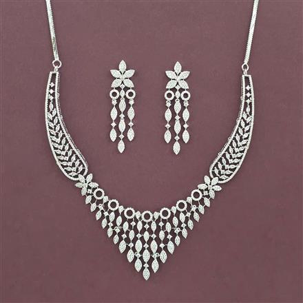 Cz Classic Necklace Set With Mehndi 2 Tone Rhodium Plating