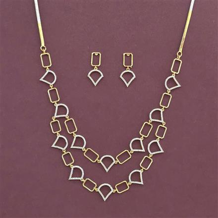 Cz Classic Necklace Set With 2 Tone Rhodium Plating