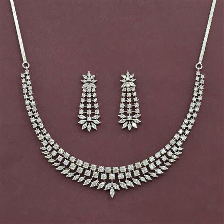 Cz Classic Necklace Set With Mehndi 2 Tone Rhodium Plating