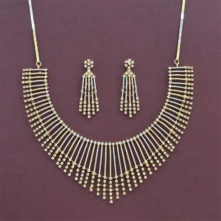 Cz Classic Necklace Set With Mehndi 2 Tone Rhodium Plating