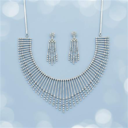 Cz Classic Necklace Set With Mehndi 2 Tone Rhodium Plating