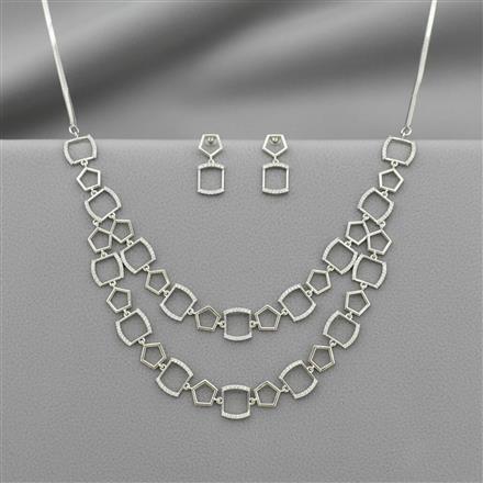 Cz Classic Necklace Set With 2 Tone Rhodium Plating