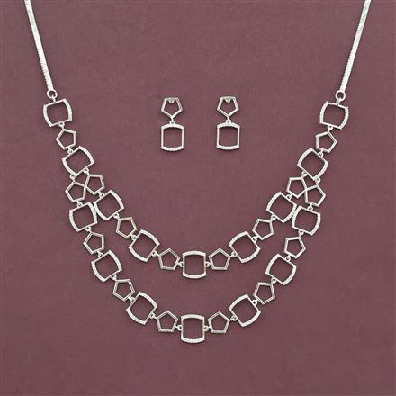 Cz Classic Necklace Set With 2 Tone Rhodium Plating