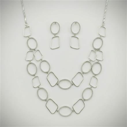 Cz Classic Necklace Set With 2 Tone Rhodium Plating