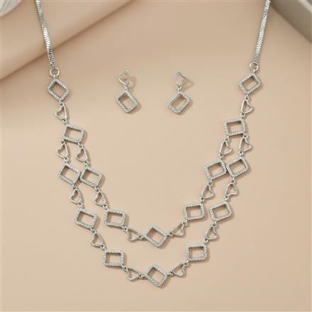 Cz Classic Necklace Set With 2 Tone Rhodium Plating